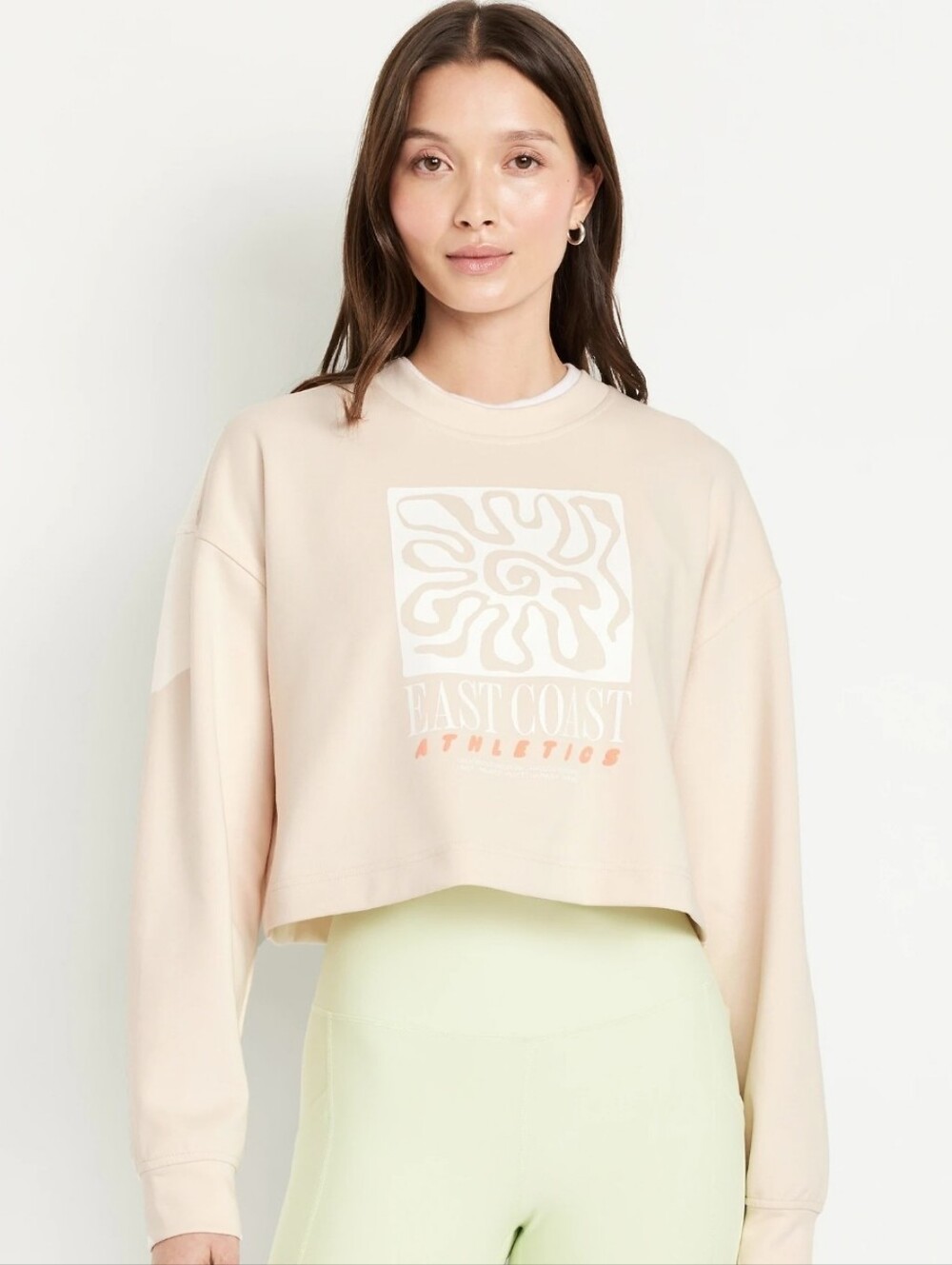 Old Navy Dynamic Fleece Oversized Crop Sweatshirt East Coast Cream Size XL